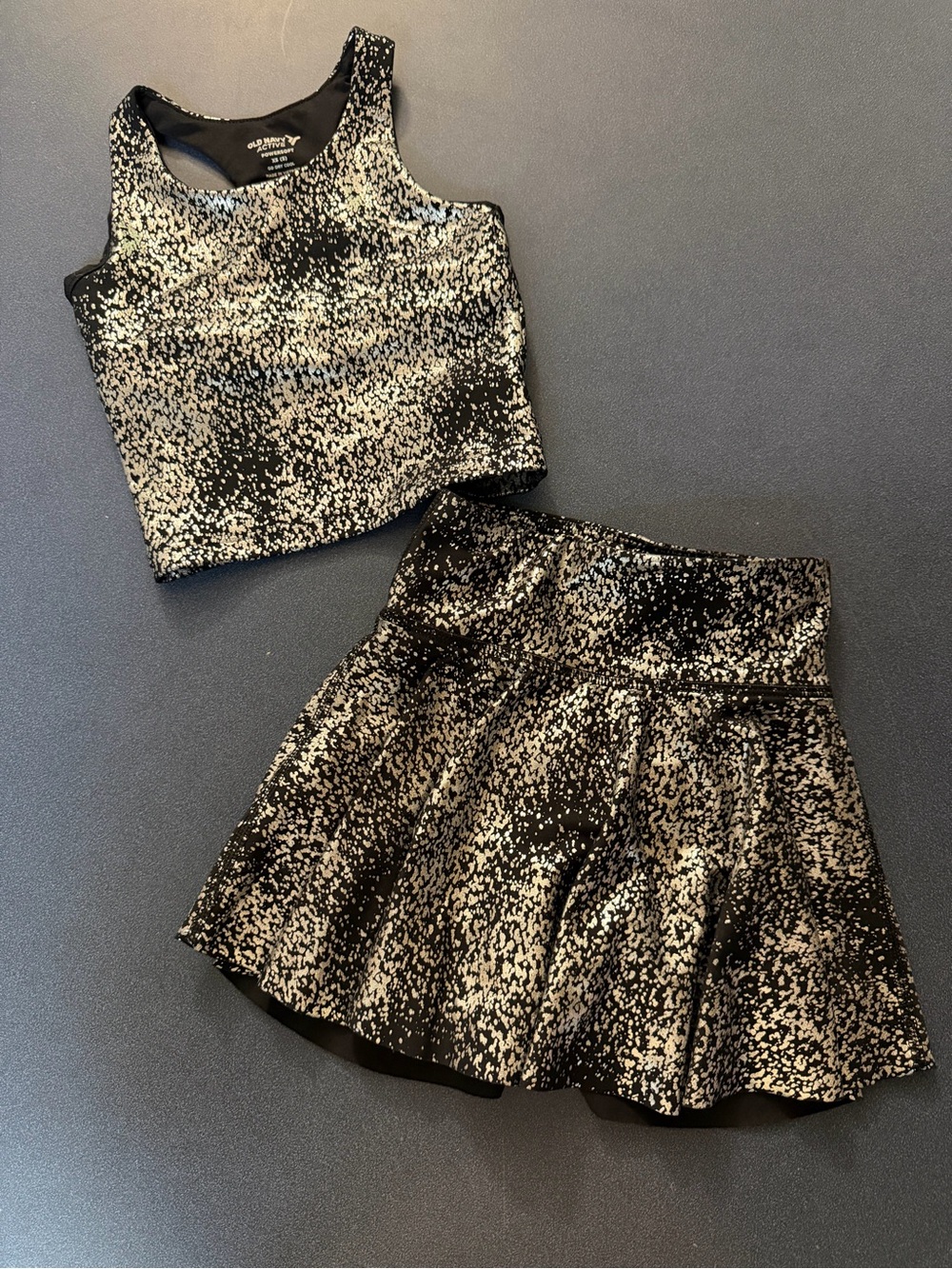 Old Navy Black and Silver Sparkle Crop Tank with Flared Skirt